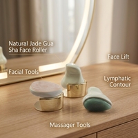 Rouleau de massage facial et grattoir Gua Sha en jade naturel et quartz rose pour raffermir la peau et détendre les muscles