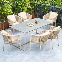 Meubles d'extérieur modernes de haute qualité, ensemble de table à manger en aluminium imperméable avec plateau en pierre frittée pour villa, restaurant, café et balcon