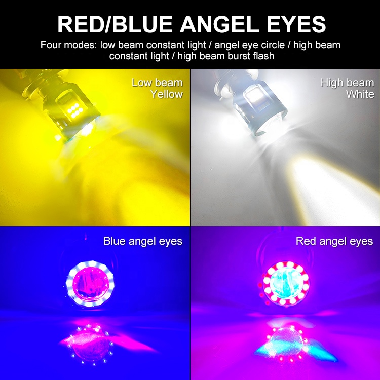 H4 jaune + blanc (yeux d'ange anneau rouge + flash de faisceau)
