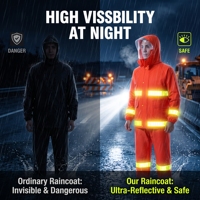 Combinaison de pluie de sécurité industrielle 2 pièces (veste et pantalon) en tissu tricoté PVC avec bandes réfléchissantes pour travaux municipaux et autoroutiers