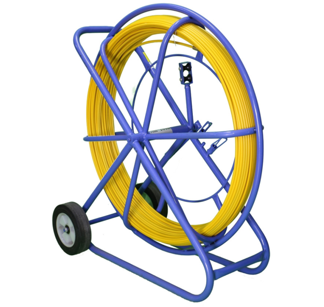 FRP Fiberglass Pilot Cable Puller 8*150mm 25m 50m 75m 100m 200m 300m Yellow with Brake and Cable Guidance Wheeled Duct Rodder