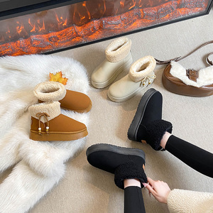 Bottes d'hiver personnalisables avec logo, garniture en fourrure moelleuse, chaussures en daim avec nœud et perles décoratives, chaussures <span class=keywords><strong>pour</strong></span> <span class=keywords><strong>femme</strong></span>, faible MOQ - Product Image 4