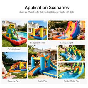Château gonflable 2 en 1 avec toboggan et piscine à jets d'eau, filet de sécurité et conception anti-renversement - Product Image 4