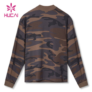 Nouveaux vêtements de sport personnalisés pour hommes col montant à manches longues imprimé <span class=keywords><strong>camouflage</strong></span> lâche hommes Fitness <span class=keywords><strong>t</strong></span>-shirts chemise de gymnastique - Product Image 2