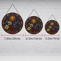 Attrape-soleil vintage en vitrail, décoration de fenêtre en mosaïque rubis-cobalt antique, ornement artistique en verre