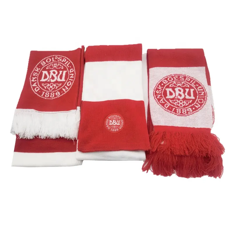 Custom logo men women knitted jacquard woven world soccer football team clubs fans souvenir scarfs for sports events