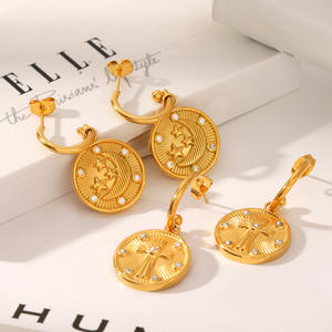 ต่างหูห้อยทรงเหรียญวินเทจ KITI ชุบทอง 18k ทำจากสแตนเลสสตีล สำหรับผู้หญิง สไตล์เรโทร ขายส่ง - Product Image 5