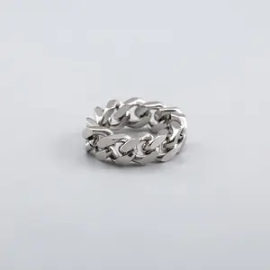 Charm Fashion Trend Neutral Stainless Steel Polished Cuban Chain Rings For Souvenir