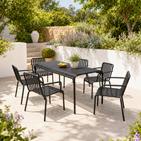 Chaise de salle à manger d'extérieur moderne en alliage d'aluminium noir léger, fauteuil de jardin à lattes confortable et écologique pour villa et parc