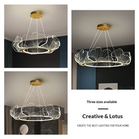 Luminaire suspendu en acrylique LED, design feuille de lotus dorée, pour salon, salle à manger, lustre