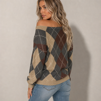 Pull en tricot à motif Argyle pour femmes Joydressing, coupe décontractée, manches longues, pour la vente en gros aux boutiques
