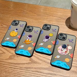 MatteสีดําQน่ารักนักบินอวกาศRocket Spaceการ์ตูนซิลิโ<span class=keywords><strong>ค</strong></span>นเหลวเ<span class=keywords><strong>ค</strong></span>สโทรศัพท์สําหรับiPhone 11 12 13 14 15 Pro Max Plus - Product Image 1