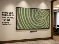Art mural radial en spirale tressé en corde 3D fait main, vert sauge et blanc, encadré, pour hall d'hôtel, couloir, décoration murale, commande en gros ODM personnalisée