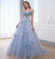 Robe de Quinceañera Bleu Ciel Enchantant en Tulle Brodé, Col Cœur avec Papillons Faits Main, Robe de Bal pour Soirées et Événements