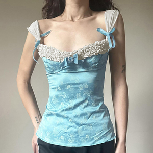 Débardeur en tricot respirant à fleurs de style français |   Détail de nœud sur le devant |   Costume formel d'été slim fit - Product Image 5