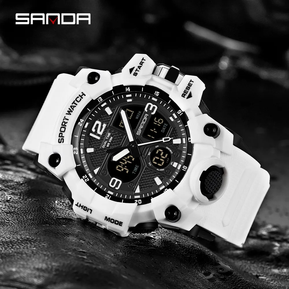 SANDA orologio al quarzo da uomo orologio da polso impermeabile da uomo orologio da uomo Top Brand Sports Glass SEIKO Silicone Fashion Watches Round