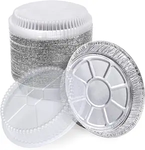 重型优质8英寸圆形铝箔锅，带塑料圆顶盖一次性铝锡纸食品容器