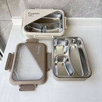 Boîte à lunch isotherme en acier inoxydable de style nordique, grande capacité, avec compartiments et bol à soupe, pour étudiants, type bento
