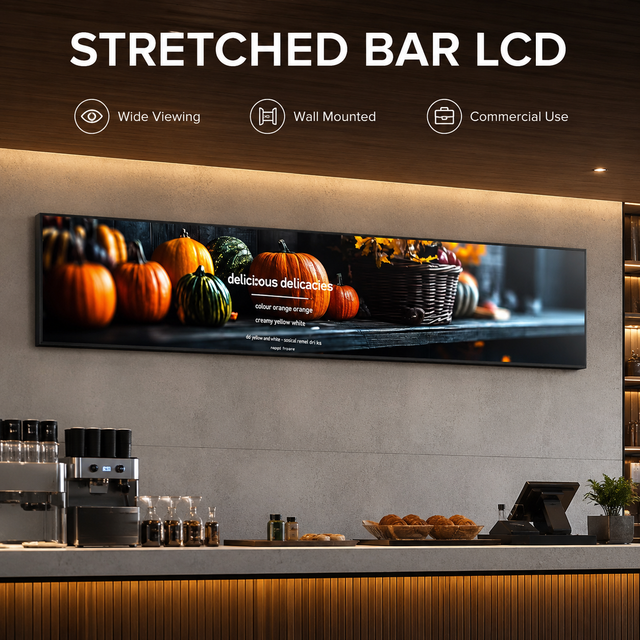 Ultra Wide Stretched Bar LCD Display Wall Mounted Commercial Digital Signage Screen for Retail Restaurant