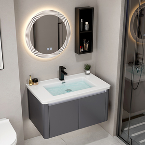 Set <span class=keywords><strong>Mobile</strong></span> Bagno in Alluminio Spaziale Moderno Grigio Scuro Opaco con Lavabo in Ceramica <span class=keywords><strong>e</strong></span> <span class=keywords><strong>Specchio</strong></span> con Vano Semi-Aperto - Product Image 5