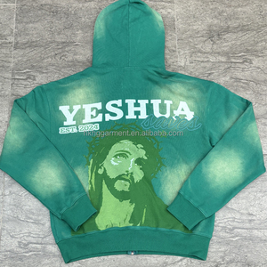 Clothing Manufacturer Custom Streetwear Vintage Heavy Weight Cotton Sun Faded distressed embroidery boxy Zip up <b>Acid</b> Wash Hoodie - Product Image 2