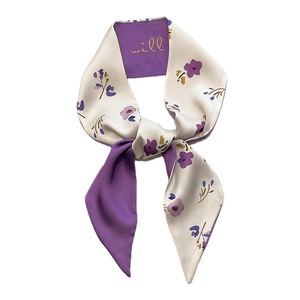 紧身长紫色碎花几何心形设计窄斜纹Y围巾手提包手柄包裹丝带围巾女式围巾 - Product Image 6