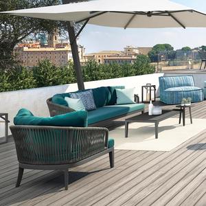 Conjunto de sofá de ratán en forma de L para jardín exterior, con estructura de aleación de aluminio, ratán de polietileno resistente a los rayos UV e impermeable, para patio de villa. - Product Image 1