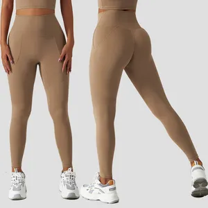 Legging taille haute en nylon sur mesure certifié GRS, sans couture avant, sans limites, recyclable, écologique, vêtement de gym avec poche
