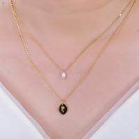 Kirin 925 Silber Feine Charm-Halskette Perlenblume 14k Vergoldeter Schmuck Doppellagige Halskette für Damen