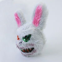 Masque de lapin d'horreur en peluche à longues oreilles avec lumières, masque d'horreur pour Halloween, maison hantée, style animal, accessoire en plastique