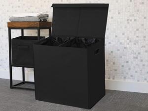 2025 nóng bán tùy chỉnh logo giặt giỏ, đơn giản hộ gia đình đôi giặt giỏ với nắp và có thể tháo rời túi, màu đen - Product Image 5