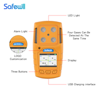 Detektor Gas Safewill Wholesale 4 in 1 H2S CO O2 EX, Monitor Formaldehida CO2, Analisa Gas Industri, Detektor Gas Multi Portabel