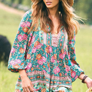 ชุดเดรสยาวพิมพ์ลายดอกไม้สำหรับผู้หญิงวินเทจชุดเดรสลำลองผ้าชีฟองคลุมเข่าแขนพองแฟชั่<span class=keywords><strong>น</strong></span><span class=keywords><strong>ล่าสุด</strong></span>สำหรับฤดูร้อ<span class=keywords><strong>น</strong></span> - Product Image 3