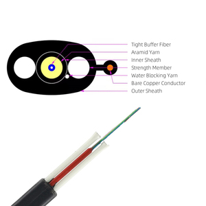 Câble de dérivation plat à fibre optique monomode aérien extérieur Gaine HDPE 1 2 4 noyaux Câble à fibre optique à conduit aérien FRP - Product Image 1