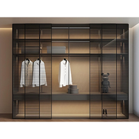 Armoire moderne de luxe avec porte en verre et éclairage LED, style italien, cadre en aluminium, solution personnalisée pour dressing de chambre à coucher