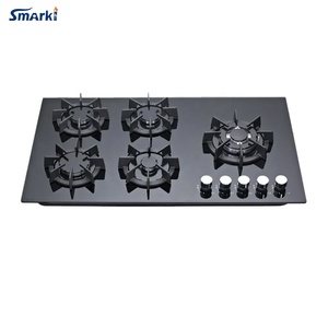 Parrilla de hierro fundido 90cm de ancho Temper Glass 5 quemador Placa de gas incorporada SG59011 - Product Image 1