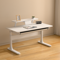 Bureau debout ergonomique moderne en bois blanc avec fonction assis-debout, tiroir de rangement et crochet pour casque – Idéal pour le télétravail et l'usage commercial