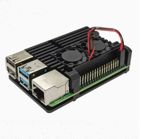 Casing Logam Raspberry Pi Generasi ke-4 4B, Sasis Paduan Aluminium dengan Heatsink Kipas Ganda Aluminium dan Pelindung