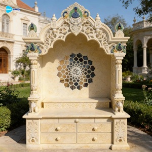 معبد بوجا من الرخام الأبيض للمنزل مع إضاءة، معبد أنيق للاستخدام الداخلي والحدائق، متوفر عبر الإنترنت - Product Image 1