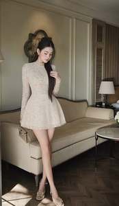 Robe Mini Jacquard Élégante pour Femme, Manches Longues, Broderie Florale, Robe de Cocktail, Style Old Money Personnalisé, Vente en Gros - Product Image 6