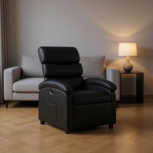 Poltrona Reclinabile in Ecopelle Nera, Funzionamento Manuale, Cuscino Schienale, Design Moderno, Arredamento per Soggiorno - Product Image 2