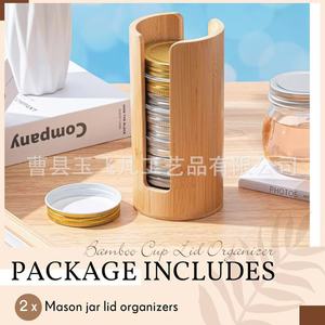 Bamboo Mason Jar Lid Organizer 7.8cm Diameter Vertical Storage <b>Box</b> For Regular Lids Home Kitchen Organization - Product Image 4