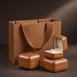 Zebopak Brown PU Leather <b>Earring</b> <b>Box</b> Set with Kraft Paper Jewelry Gift Bag Ribbon Handle Storage Case Manufacturer - Product Image 1