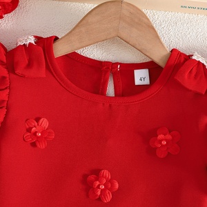 Kids <strong>Girl</strong> Two Piece Clothes Set Floral Flutter Sleeve Crop Top High Waist Wide Leg <strong>Shorts</strong> <strong>Red</strong> Summer Outfit - Product Image 4