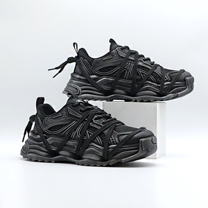 Chaussures Chunky pour Hommes, Automne, Tige en Maille Respirante, Sportives, à Lacets, Bout Rond, Semelle Extérieure en Caoutchouc, Semelle Intermédiaire en EVA, Noir Uni - Product Image 4