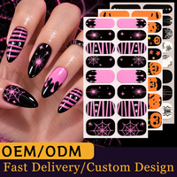 Autocollants de vernis à ongles non toxiques à motifs esthétiques orange, noir, citrouille, étoile et lune, 16 bandes pour fête d'Halloween, vente en gros