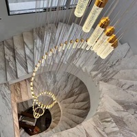 En stock, Lustre suspendu en spirale moderne et luxueux, Lampes suspendues en cristal LED dorées pour villa, hall d'entrée, salon, loft, escaliers