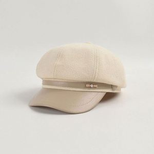 Gorro Newsboy con Decoración de Lazo de Perlas, Otoño-Invierno 2024, Visera de Cuero Vintage, 8 Paneles, Boina para Mujer - Product Image 2