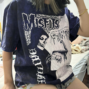 Camiseta de Manga Corta Unisex de Algodón Puro con Estampado Tie-Dye de Calavera de la Banda de Punk Rock <span class=keywords><strong>Misfits</strong></span>, Ligera para Verano - Product Image 4