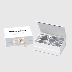 Custom Logo Magnet Rigid Box Packing Ready To Ship Personal Large Black Luxury Ribbon Paper Box With Magnetic Closure Gift Box